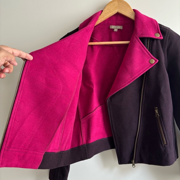 Anthropologie Lilla P purple taupe and Pink Bomber Jacket with Asymmetrical XS - Picture 5 of 11